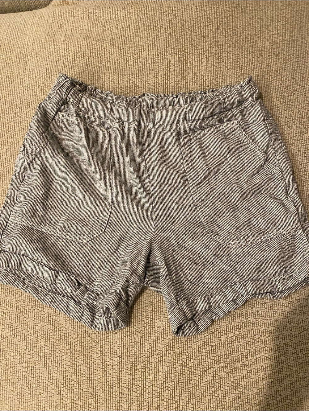 Briggs New York Gray-and-White Striped High-Waist Shorts
